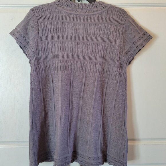 Gray Purple Crochet Knit Babydoll Top - Picture 2 of 5
